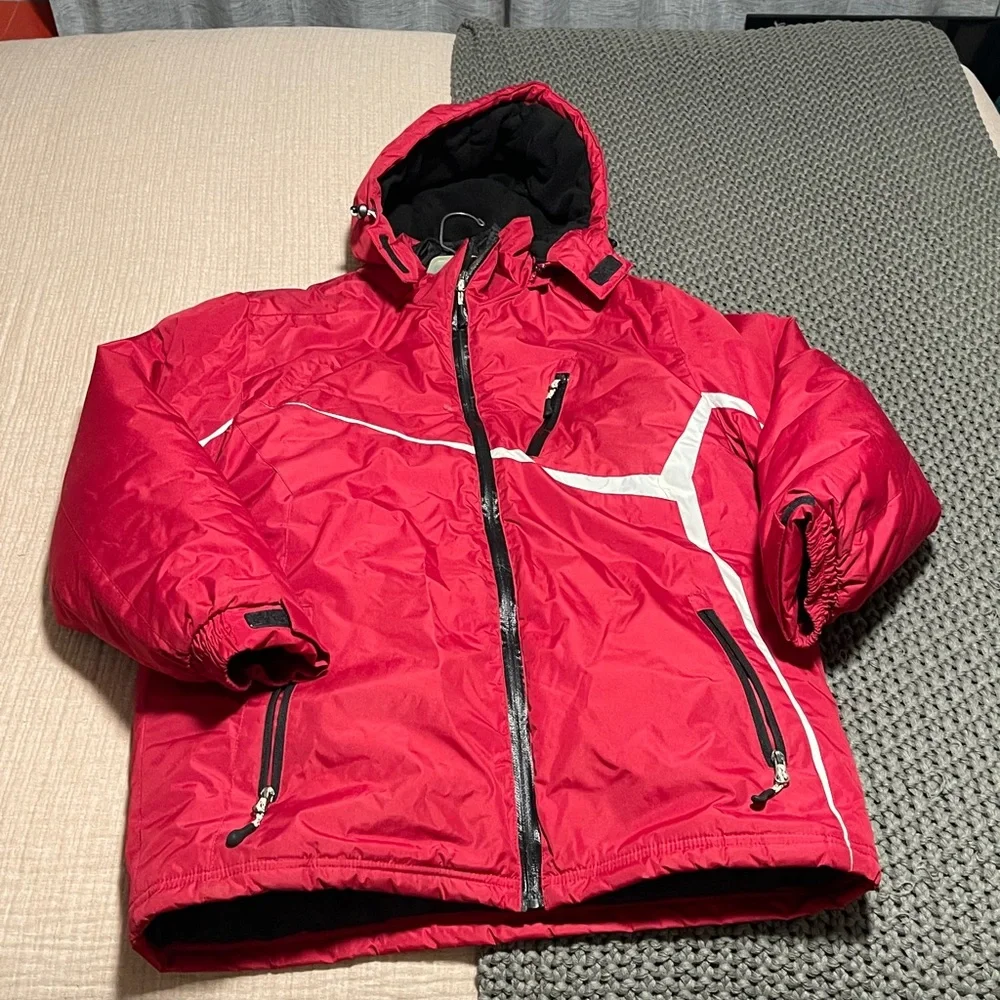 Red Puffer Jacket with double zipper revealing inner shell jacket - Picture 1 of 12